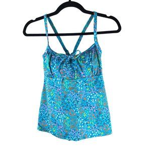 Lands End Chlorine Resist Tie Front Underwire Tankini Top Adjustable Straps 6